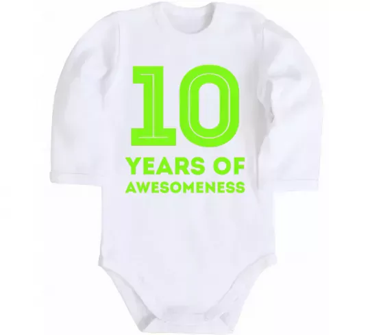 Детский боди 10 years of awesomeness Белый фото