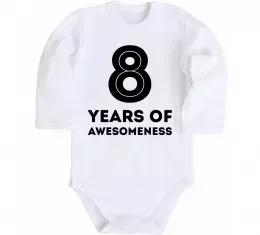 Детский боди 8 years of awesomeness Белый фото