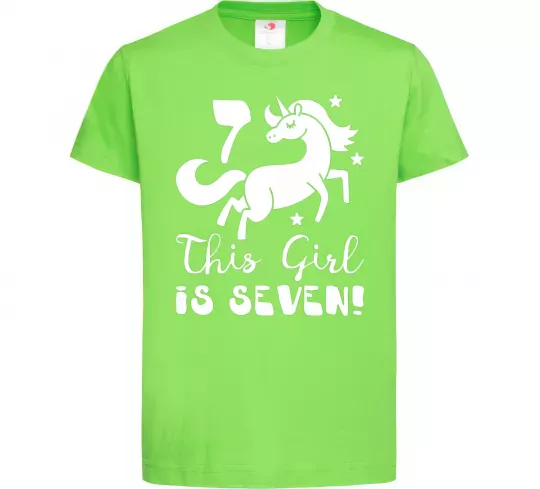 Дитяча футболка This girl is seven Лаймовий фото