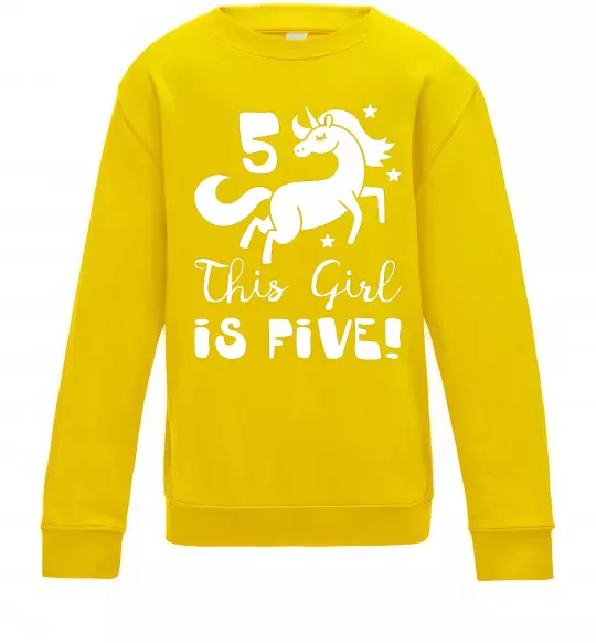 Детский Свитшот This girl is five Солнечно желтый фото