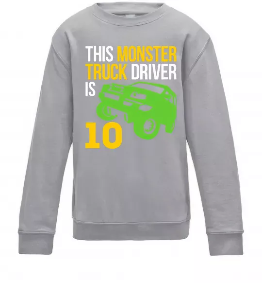 Дитячий світшот This monster truck driver is 10 Сірий меланж фото