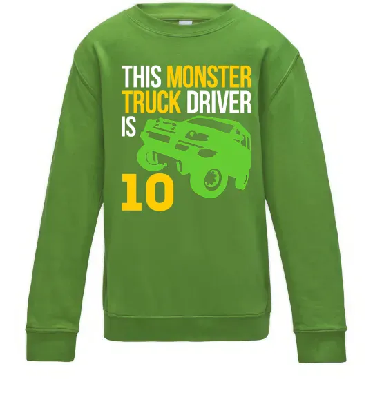 Дитячий світшот This monster truck driver is 10 Лаймовий фото