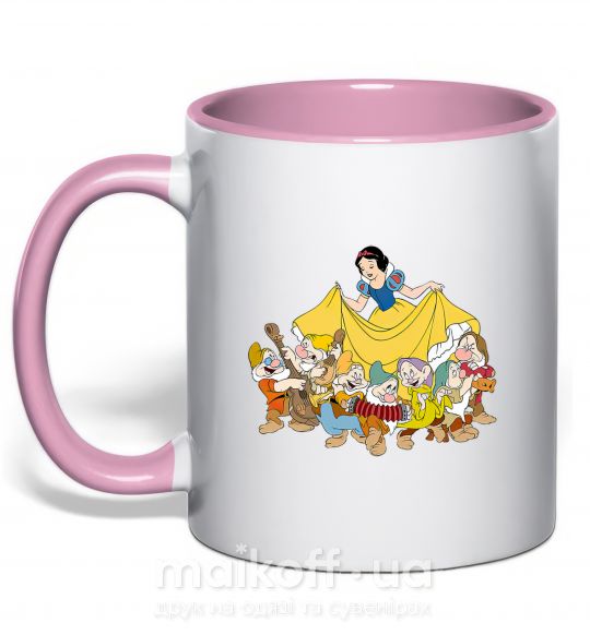 Чашка з кольоровою ручкою Белоснежка и семь гномов Ніжно рожевий фото