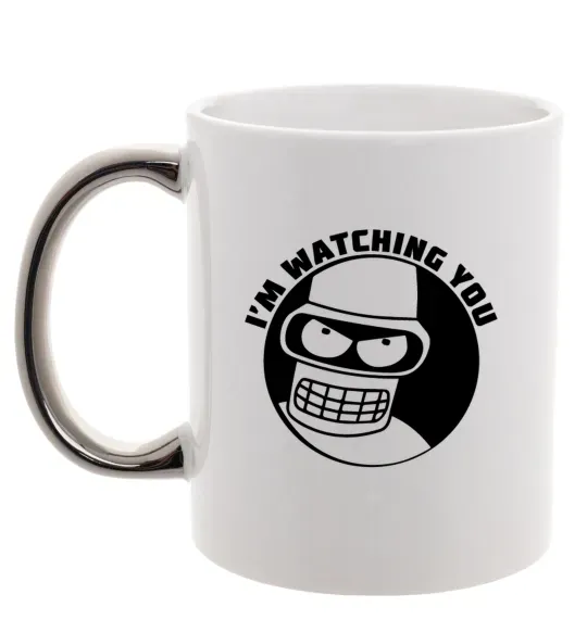 Чашка з кольоровою ручкою Bender i'm watching you Срібло фото