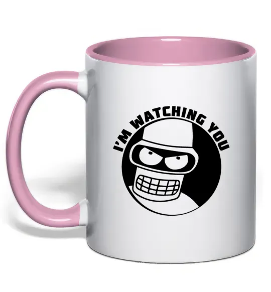 Чашка з кольоровою ручкою Bender i'm watching you Ніжно рожевий фото