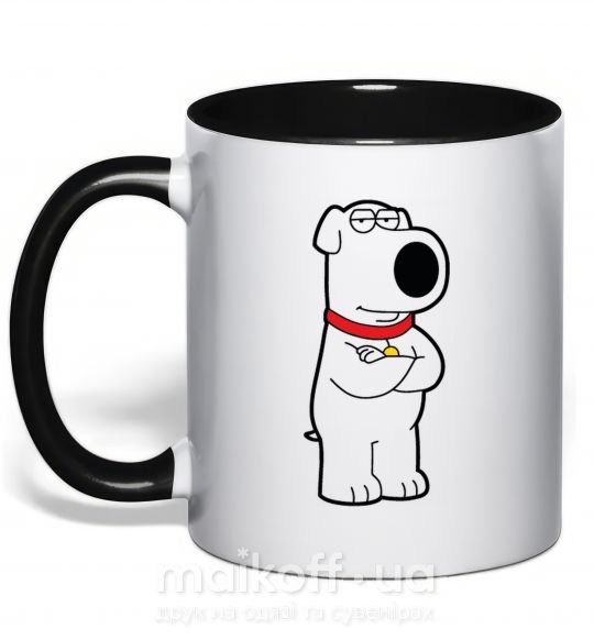 Чашка з кольоровою ручкою Брайан пес Чорний фото