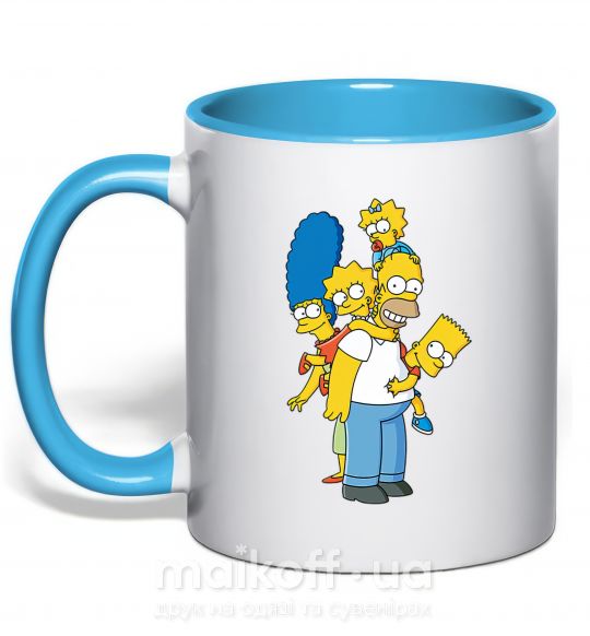 Чашка з кольоровою ручкою The Simpsons family Блакитний фото