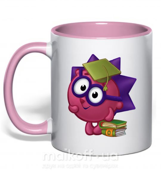 Чашка з кольоровою ручкою Ежик и книжечки Ніжно рожевий фото