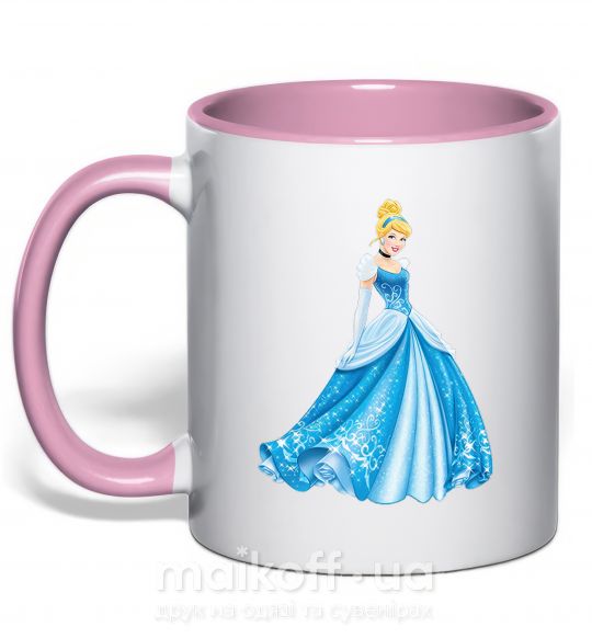 Чашка з кольоровою ручкою Cinderella in blue Ніжно рожевий фото