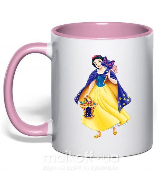 Чашка з кольоровою ручкою Белоснежка маскарад Ніжно рожевий фото
