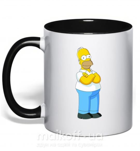 Чашка з кольоровою ручкою Гомер крут Чорний фото