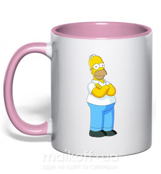 Чашка з кольоровою ручкою Гомер крут Ніжно рожевий фото