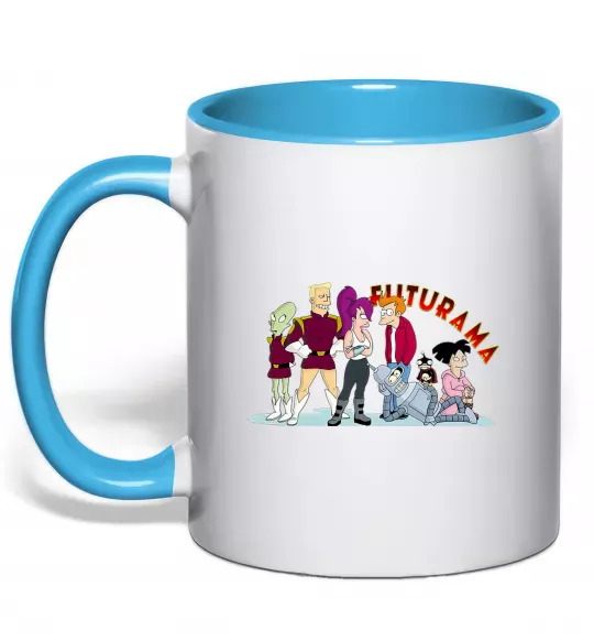 Чашка с цветной ручкой Герої Футурами Голубой фото