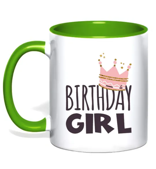 Чашка с цветной ручкой Birthday girl crown Лаймовый фото