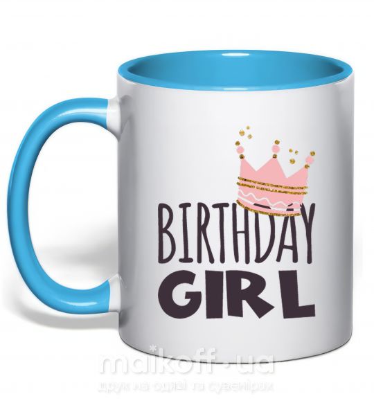 Чашка з кольоровою ручкою Birthday girl crown Блакитний фото