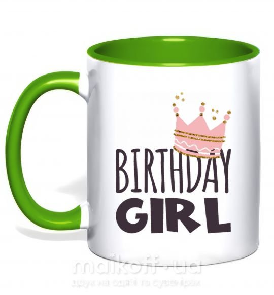 Чашка з кольоровою ручкою Birthday girl crown Зелений фото