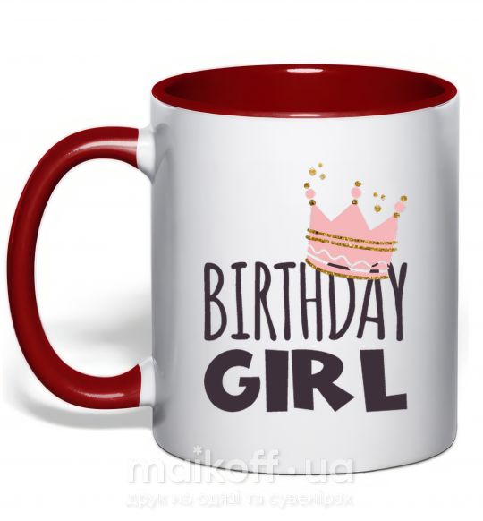 Чашка с цветной ручкой Birthday girl crown Красный фото