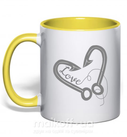 Чашка з кольоровою ручкою Сердечко из крючков Сонячно жовтий фото