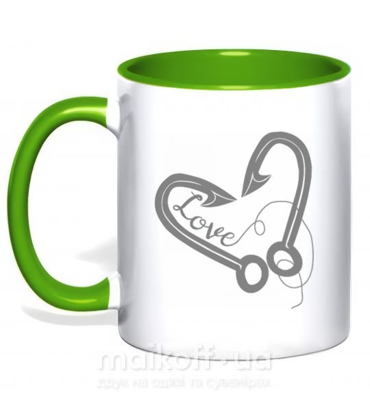 Чашка з кольоровою ручкою Сердечко из крючков Зелений фото
