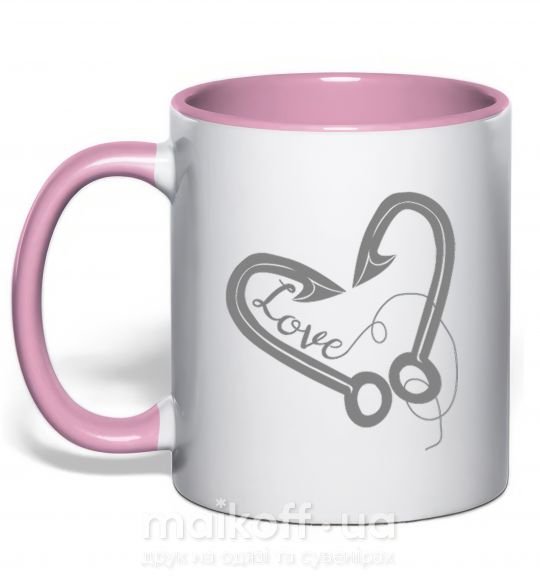 Чашка з кольоровою ручкою Сердечко из крючков Ніжно рожевий фото