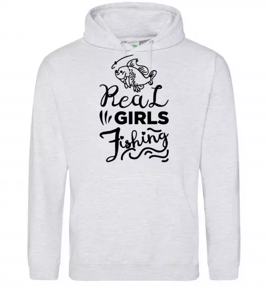 Жіноча толстовка (худі) Real girls fishing Сірий меланж фото