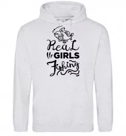 Жіноча толстовка (худі) Real girls fishing Сірий меланж фото