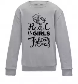 Детский Свитшот Real girls fishing Серый меланж фото