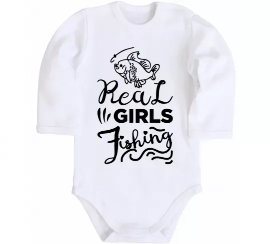 Детский боди Real girls fishing Белый фото