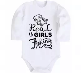 Детский боди Real girls fishing Белый фото