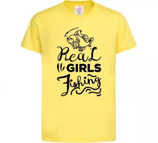 Дитяча футболка Real girls fishing Лимонний фото