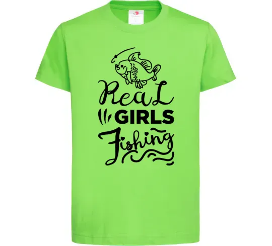 Дитяча футболка Real girls fishing Лаймовий фото