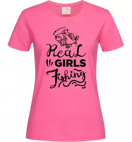 Жіноча футболка Real girls fishing Яскраво-рожевий фото