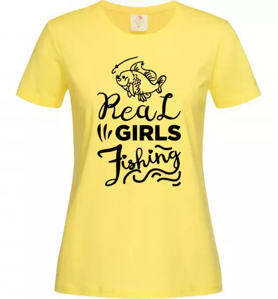Жіноча футболка Real girls fishing Лимонний фото