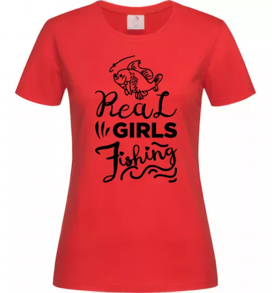 Жіноча футболка Real girls fishing Червоний фото