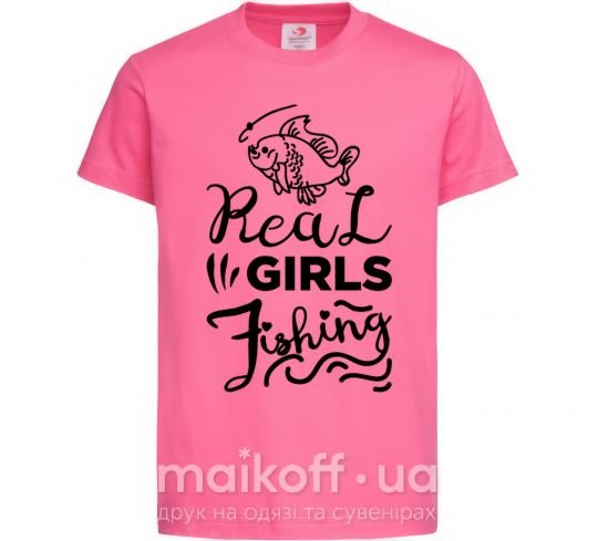 Детская футболка Real girls fishing Ярко-розовый фото