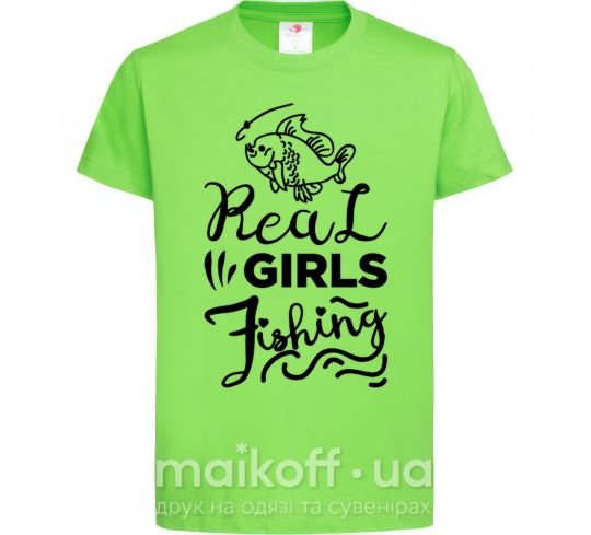 Дитяча футболка Real girls fishing Лаймовий фото