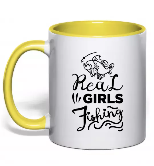 Чашка з кольоровою ручкою Real girls fishing Сонячно жовтий фото