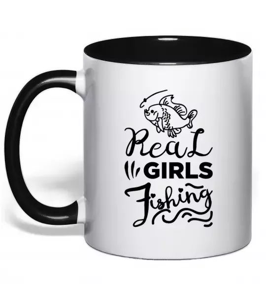 Чашка з кольоровою ручкою Real girls fishing Чорний фото