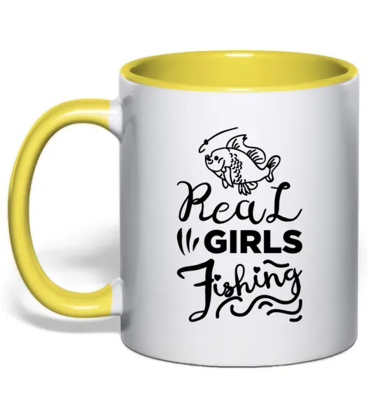 Чашка з кольоровою ручкою Real girls fishing Лимонний фото