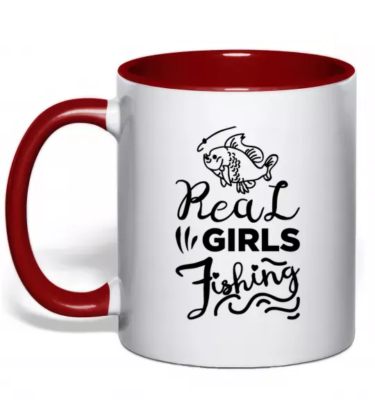 Чашка з кольоровою ручкою Real girls fishing Червоний фото