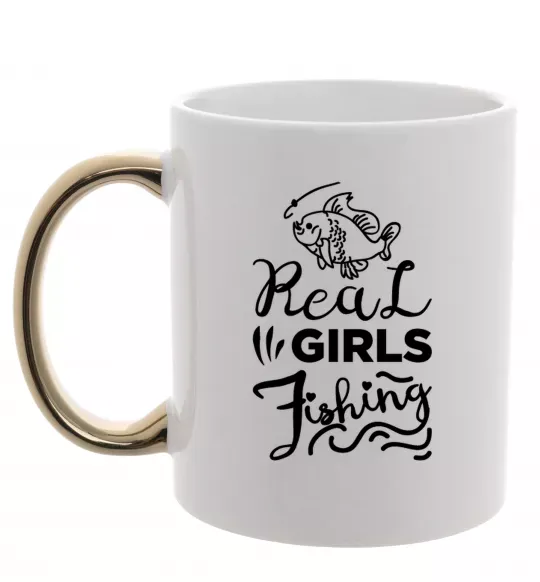 Чашка з кольоровою ручкою Real girls fishing Золото фото