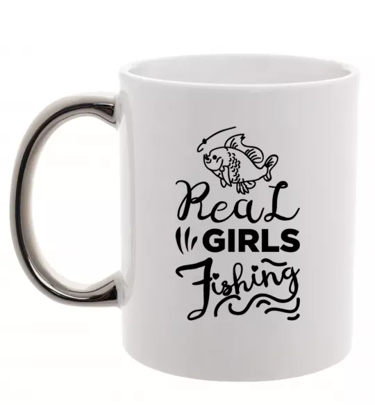 Чашка з кольоровою ручкою Real girls fishing Срібло фото