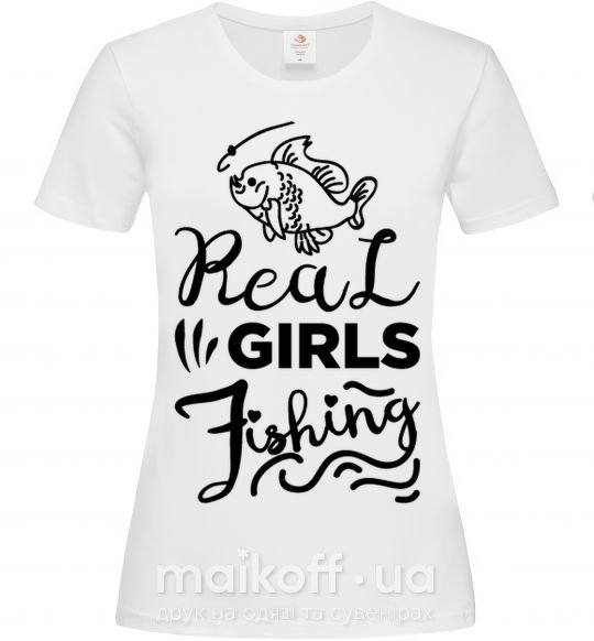 Женская футболка Real girls fishing Белый фото
