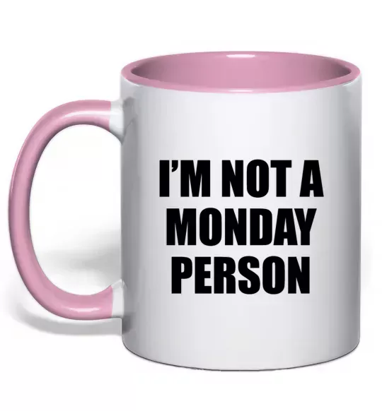 Чашка с цветной ручкой I'm not a monday person Нежно розовый фото