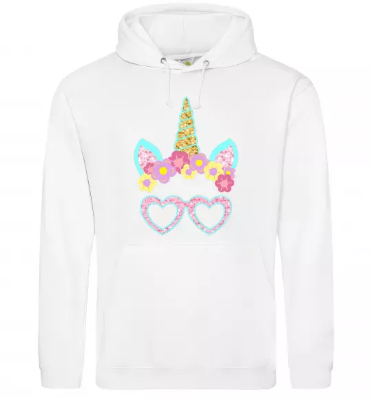 Мужская толстовка (худи) Unicorn in glasses Белый фото