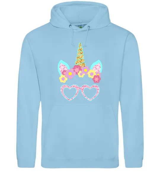 Чоловіча толстовка (худі) Unicorn in glasses Блакитний фото