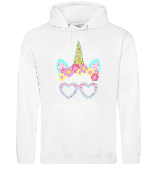 Женская толстовка (худи) Unicorn in glasses Белый фото