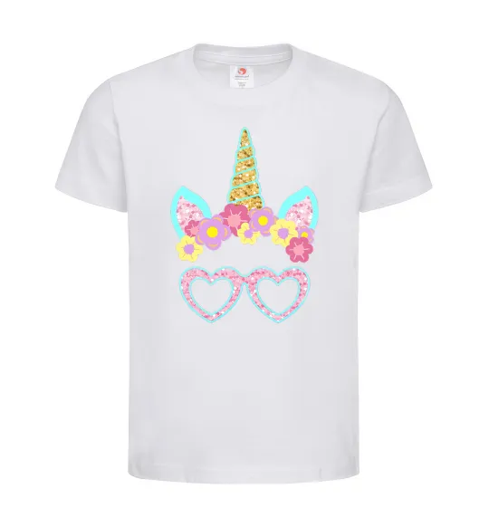 Детская футболка Unicorn in glasses Белый фото