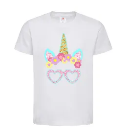 Детская футболка Unicorn in glasses Белый фото