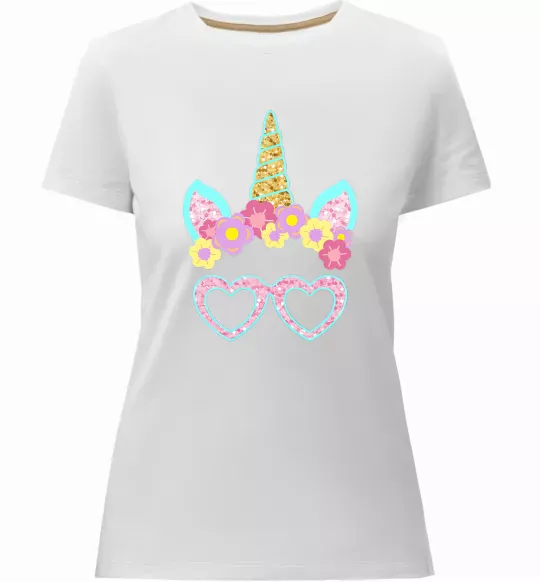 Женская премиум футболка Unicorn in glasses Белый фото